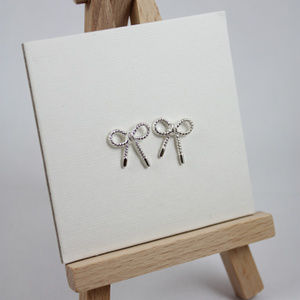 Dainty Bow Ribbon Stud Post Earrings Gold o Silver